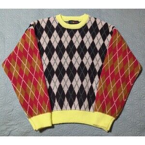 Teddy Fresh Argyle Block Sweater M Sz XL Black White Green Hard to Find YouTuber